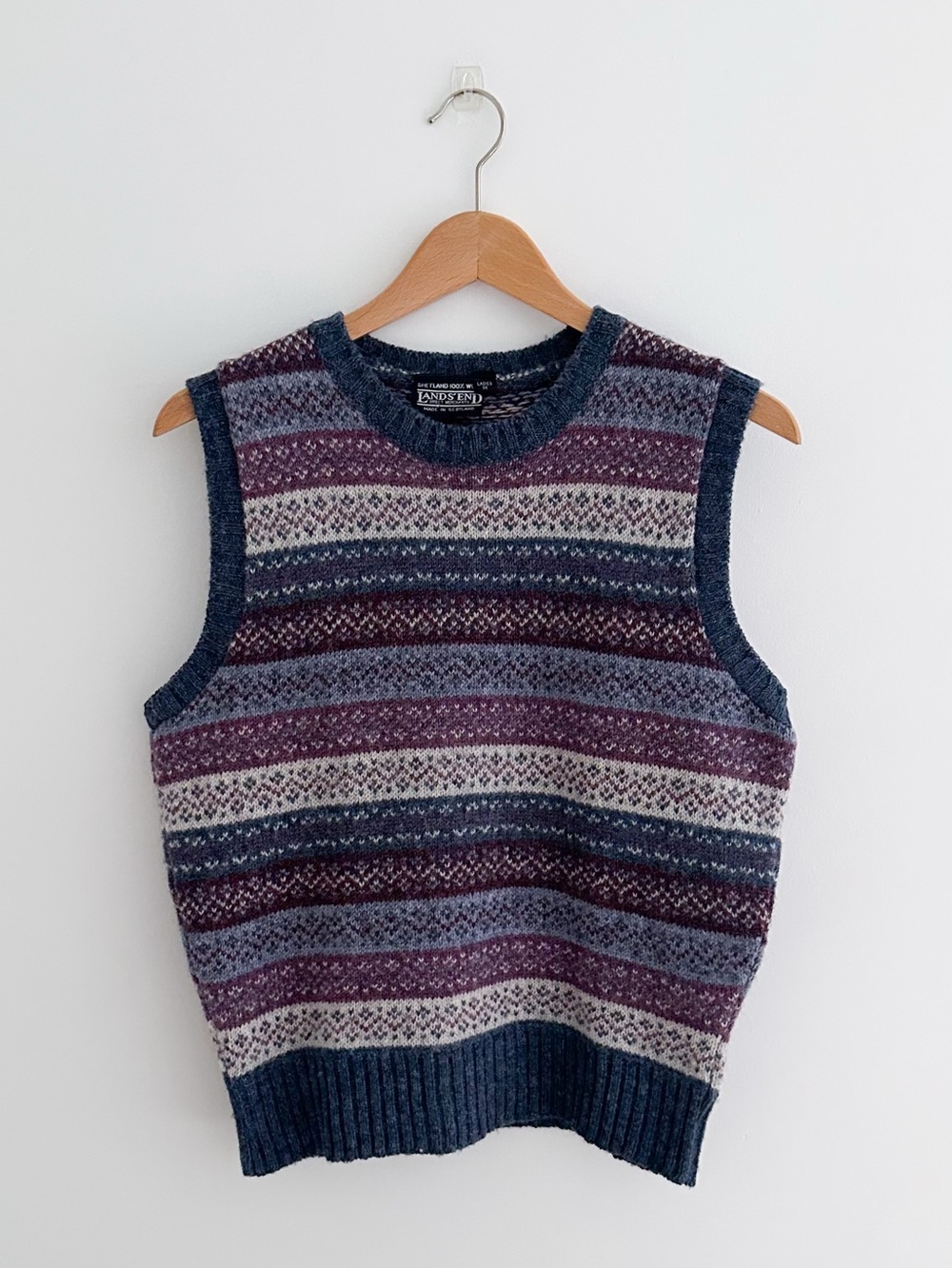 Vintage Lands' End Shetland Wool Fair Isle Sweater Vest Made in Scotland Size M